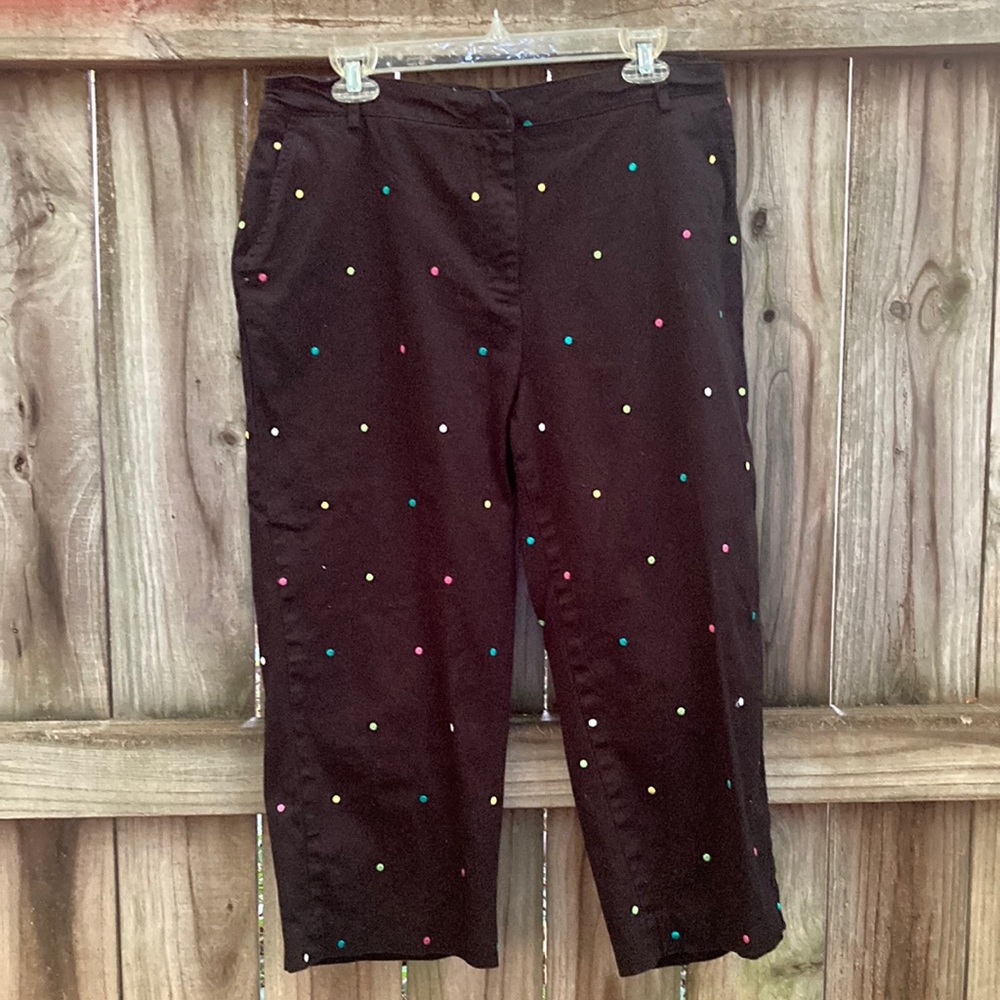 Kim Rogers cotton blend black polka dot pants